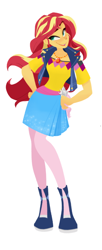 Size: 422x1032 | Tagged: safe, artist:bcpony, edit, imported from derpibooru, sunset shimmer, human, equestria girls, boots, clothes, cropped, female, geode of empathy, hand on hip, high heels, jewelry, magical geodes, necklace, open mouth, pantyhose, shirt, shoes, simple background, skirt, white background