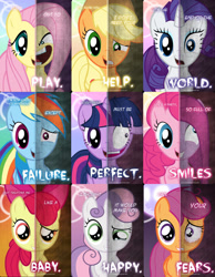 Size: 1263x1629 | Tagged: safe, artist:tehjadeh, imported from derpibooru, apple bloom, applejack, fluttershy, pinkamena diane pie, pinkie pie, rainbow dash, rarity, scootaloo, sweetie belle, twilight sparkle, earth pony, pegasus, pony, unicorn, cutie mark crusaders, mane six, twilight snapple, two sided posters, unicorn twilight, you're going to love me