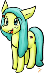 Size: 1156x1920 | Tagged: safe, artist:zutcha, imported from derpibooru, ocellus, earth pony, pony, blue eyes, cute, daaaaaaaaaaaw, dawwww, diaocelles, disguise, disguised changeling, eye clipping through hair, female, freckles, open mouth, pony ocellus, signature, simple background, smiling, solo, transparent background