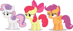 Size: 9287x3977 | Tagged: safe, artist:tomfraggle, imported from derpibooru, apple bloom, scootaloo, sweetie belle, pony, cutie mark crusaders, female, filly, simple background, transparent background, vector