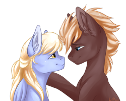 Size: 1512x1212 | Tagged: safe, artist:senpai, imported from derpibooru, oc, oc only, earth pony, pegasus, pony, bust, eye contact, female, looking at each other, male, portrait, shipping, simple background, straight, transparent background, ych result