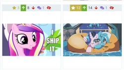 Size: 1144x655 | Tagged: safe, imported from derpibooru, princess cadance, starlight glimmer, trixie, derpibooru, road to friendship, juxtaposition, juxtaposition win, meme, meta