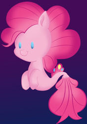 Size: 600x853 | Tagged: safe, artist:pasteldisaster, imported from derpibooru, pinkie pie, seapony (g4), my little pony: the movie, beady eyes, chibi, cute, diapinkes, female, purple background, simple background, solo, species swap