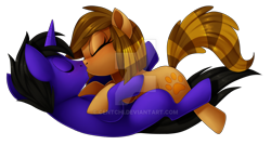 Size: 1024x547 | Tagged: safe, artist:centchi, imported from derpibooru, oc, oc only, earth pony, pony, unicorn, deviantart watermark, female, kissing, mare, obtrusive watermark, simple background, transparent background, watermark