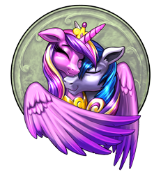 Size: 1200x1296 | Tagged: safe, artist:harwick, imported from derpibooru, princess cadance, shining armor, alicorn, pony, unicorn, cute, cutedance, eyes closed, female, male, mare, shiningcadance, shipping, simple background, smiling, stallion, straight, transparent background