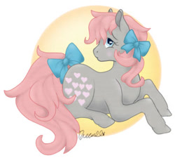 Size: 368x331 | Tagged: safe, artist:dreamilil, imported from derpibooru, snuzzle, pony, bow, g1, sitting, tail bow