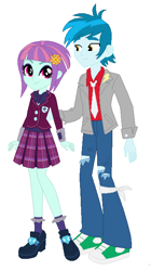 Size: 376x671 | Tagged: safe, artist:curtis-parish, imported from derpibooru, sunny flare, thunderbass, equestria girls, female, male, shipping, straight, thunderflare