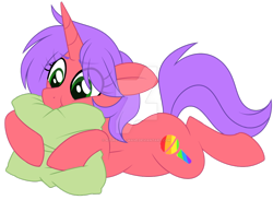 Size: 1024x748 | Tagged: safe, artist:azure-art-wave, imported from derpibooru, oc, oc only, oc:nicole, pony, unicorn, deviantart watermark, female, mare, obtrusive watermark, pillow, prone, simple background, solo, transparent background, watermark