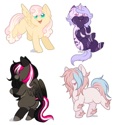 Size: 1500x1600 | Tagged: safe, artist:aledera, imported from derpibooru, oc, oc only, oc:cherry top, oc:luckette, oc:mary weather, oc:soft sketch, earth pony, pegasus, pony, unicorn, chibi, female, hair over eyes, mare, simple background, transparent background