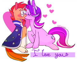 Size: 1280x1036 | Tagged: safe, artist:1racat, imported from derpibooru, starlight glimmer, sunburst, pony, unicorn, blushing, cute, eyes closed, female, glasses, glimmerbetes, heart, holiday, hoof fluff, i love you, kiss on the lips, kissing, male, mare, raised hoof, shipping, simple background, stallion, starburst, straight, sunbetes, unshorn fetlocks, valentine's day, white background