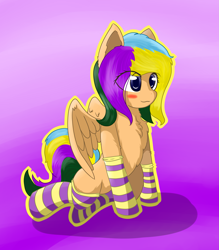 Size: 2567x2936 | Tagged: safe, artist:ppptly, imported from derpibooru, oc, oc only, oc:program mouse, pegasus, pony, blushing, cute, female, outline, simple background, smiling, socks, solo, striped socks