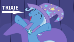 Size: 1280x720 | Tagged: safe, edit, edited screencap, imported from derpibooru, screencap, trixie, pony, boast busters, captain obvious, caption arrow, truth, you don't say