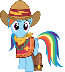 Size: 1362x1500 | Tagged: safe, artist:cloudy glow, artist:cloudyglow, imported from derpibooru, rainbow dash, pegasus, pony, 28 pranks later, dance magic, equestria girls, equestria girls series, five to nine, spoiler:eqg specials, boots, clothes, cowgirl, cowgirl outfit, cute, equestria girls ponified, female, hat, mare, poncho, ponified, shoes, simple background, smiling, solo, transparent background, vector