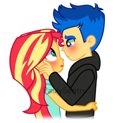 Size: 358x384 | Tagged: safe, artist:paulysentry, deleted from derpibooru, imported from derpibooru, flash sentry, sunset shimmer, equestria girls, cropped, female, flashimmer, male, shipping, straight