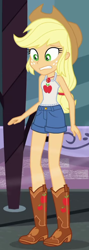 Size: 356x1003 | Tagged: safe, imported from derpibooru, screencap, applejack, equestria girls, equestria girls series, street chic, spoiler:eqg series (season 2), bare shoulders, clothes, cropped, female, sleeveless, solo, tanktop