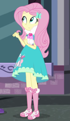 Size: 515x884 | Tagged: safe, imported from derpibooru, fluttershy, butterfly, equestria girls, equestria girls series, street chic, spoiler:eqg series (season 2), clothes, cute, dress, dress interior, female, fluttershy boho dress, heart, kneesocks, long socks, looking up, sandals, scarf, shyabetes, socks, solo, tights, window
