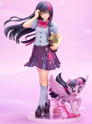 Size: 559x750 | Tagged: safe, imported from derpibooru, kotobukiya, twilight sparkle, alicorn, human, pony, equestria girls, book, clothes, doll, figure, glasses, human coloration, human ponidox, humanized, i can't believe it's not sci-twi, irl, meganekko, moe, photo, pleated skirt, self ponidox, shoes, skirt, socks, toy, twilight sparkle (alicorn), twilight's professional glasses