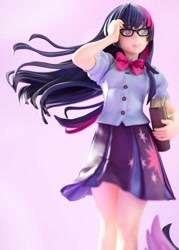 Size: 537x750 | Tagged: safe, imported from derpibooru, kotobukiya, twilight sparkle, alicorn, human, pony, book, clothes, doll, figure, glasses, human coloration, human ponidox, humanized, i can't believe it's not sci-twi, irl, photo, self ponidox, shoes, skirt, toy, twilight sparkle (alicorn), twilight's professional glasses