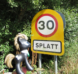 Size: 1280x1220 | Tagged: safe, artist:travelling-my-little-pony, imported from derpibooru, doctor whooves, time turner, pony, 30, irl, photo, road sign, sign, splatt, toy, village