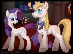 Size: 552x410 | Tagged: safe, artist:ambunny, edit, imported from derpibooru, prince blueblood, rarity, pony, unicorn, cropped, exclamation point, female, heart, male, mare, pictogram, rariblood, shipping, stallion, straight, unshorn fetlocks