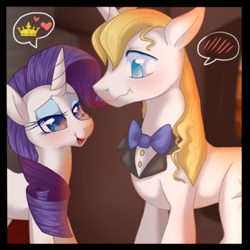 Size: 412x412 | Tagged: safe, artist:ambunny, edit, imported from derpibooru, prince blueblood, rarity, pony, unicorn, cropped, female, heart, looking at each other, male, mare, pictogram, rariblood, shipping, stallion, straight