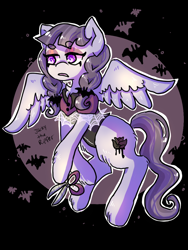 Size: 768x1024 | Tagged: safe, artist:jackytheripperart, imported from derpibooru, inky rose, bat, pegasus, pony, beanbrows, chest fluff, colored pupils, eyebrows, female, leg fluff, mare, scissors, solo