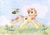 Size: 1220x851 | Tagged: safe, artist:normaleeinsane, imported from derpibooru, bumblesweet, honeybuzz, bee, pony, cloud, flower, grass, solo, traditional art