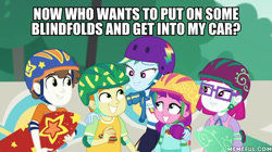 Size: 600x337 | Tagged: safe, edit, edited screencap, imported from derpibooru, screencap, gallop j. fry, lily longsocks, little red, rainbow dash, super funk, human, equestria girls, equestria girls series, sic skateboard, spoiler:eqg series (season 2), background human, bad idea, caption, geode of super speed, gravity falls, i need an adult, image macro, imminent rape, imminent sex, implied kidnapping, implied pedophilia, magical geodes, memeful.com, stranger danger, text, this will end in jail time, this will end in snu snu