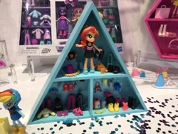 Size: 1024x768 | Tagged: safe, imported from derpibooru, rainbow dash, sunset shimmer, equestria girls, female, irl, merchandise, photo, toy, toy fair, toy fair 2019