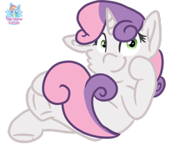 Size: 1462x1248 | Tagged: safe, artist:rainbow eevee, imported from derpibooru, sweetie belle, pony, crossed legs, cute, cutie mark crusder, female, looking at you, simple background, sitting, solo, transparent background