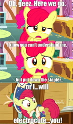 Size: 1280x2160 | Tagged: safe, edited screencap, imported from derpibooru, screencap, apple bloom, pikachu, comic, cutie mark, detective pikachu, pokémon, ryan reynolds, screencap comic, voice actor joke