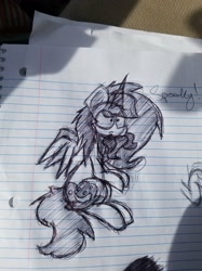 Size: 1504x2016 | Tagged: safe, artist:booker-the-dewitt, imported from derpibooru, princess luna, pony, loony luna, female, lined paper, sketch, solo, traditional art