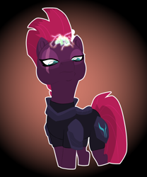 Size: 7500x9000 | Tagged: safe, artist:chedx, imported from derpibooru, fizzlepop berrytwist, tempest shadow, pony, unicorn, my little pony: the movie, absurd resolution, armor, broken horn, eye scar, female, glowing horn, gradient background, horn, lightning, looking at you, looking down, looking down at you, magic, mare, scar, smug, solo, sparking horn, superior