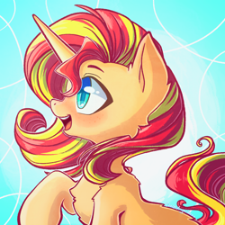 Size: 2048x2048 | Tagged: safe, artist:chaosangeldesu, imported from derpibooru, sunset shimmer, pony, unicorn, back fluff, blushing, chest fluff, colored pupils, cute, female, freckles, leg fluff, mare, open mouth, peppered bacon, profile, shimmerbetes, shoulder fluff, solo