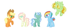 Size: 1024x400 | Tagged: safe, artist:justmidorita, imported from derpibooru, applejack, rainbow dash, pony, appledash, family, female, lesbian, magical lesbian spawn, offspring, parent:applejack, parent:rainbow dash, parents:appledash, shipping