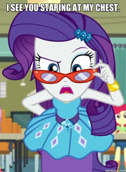 Size: 600x821 | Tagged: safe, edit, edited screencap, imported from derpibooru, screencap, apple bloom, rarity, equestria girls, equestria girls series, happily ever after party, caption, cyoa, glasses, happily ever after party: rarity, image macro, impact font, memeful.com, rarity's glasses, text