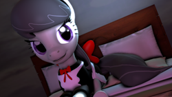 Size: 3840x2160 | Tagged: safe, artist:quicktimepony, imported from derpibooru, octavia melody, pony, 3d, bed, clothes, female, looking at you, maid, octamaid, pillow, sitting, solo, source filmmaker, tail