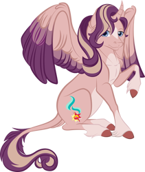 Size: 600x710 | Tagged: safe, artist:lisianthus, deleted from derpibooru, imported from derpibooru, oc, oc only, oc:shimmering spectacle, alicorn, pony, unicorn, alicorn oc, cloven hooves, colored wings, curved horn, cutie mark, female, hair over one eye, horn, leonine tail, mare, multicolored wings, pale belly, redesign, simple background, socks (coat marking), socks (coat markings), solo, spread wings, star (coat marking), transparent background, unshorn fetlocks, wings