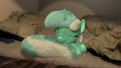 Size: 1920x1080 | Tagged: safe, artist:nebulafactory, imported from derpibooru, lyra heartstrings, pony, 3d, bed, bedroom, blender, curled up, sleeping