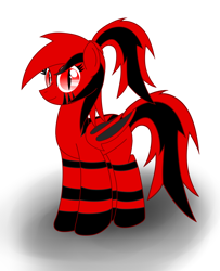 Size: 3000x3700 | Tagged: safe, imported from derpibooru, oc, oc:runic, pony, folded wings, happy, ponytail, red and black oc, shadow, simple background, standing, white background