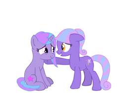 Size: 1024x768 | Tagged: safe, artist:turnaboutart, imported from derpibooru, oc, oc only, oc:lilac glow, oc:starry twinkle, earth pony, pony, unicorn, base used, cutie mark, female, hoof on shoulder, mare, parent:lemon hearts, parent:twilight sparkle, parents:lemonlight, sibling love, siblings, sisterly love, sisters, twins