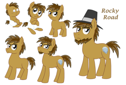 Size: 1024x694 | Tagged: safe, artist:crazynutbob, imported from derpibooru, oc, oc:rocky road, pony, adult, baby, beard, colt, diaper, facial hair, foal, goatee, growing up, grumpy, hat, male, offspring, parent:cheese sandwich, parent:pinkie pie, parents:cheesepie, stallion, teenager