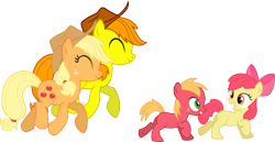 Size: 1151x592 | Tagged: safe, artist:chipmagnum, imported from derpibooru, apple bloom, applejack, big macintosh, oc, oc:applejuice, earth pony, pony, age regression, colt, colt big macintosh, hat, male, simple background, stallion, transparent background, vector