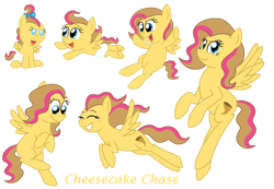 Size: 1024x707 | Tagged: safe, artist:crazynutbob, imported from derpibooru, oc, oc:cheesecake chase, pegasus, pony, adult, baby, bow, diaper, female, filly, flying, foal, growing up, hair bow, mare, multicolored hair, offspring, parent:cheese sandwich, parent:pinkie pie, parents:cheesepie, teenager