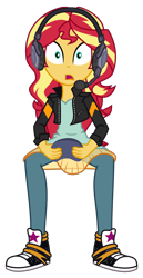 Size: 776x1509 | Tagged: safe, artist:amgiwolf, artist:viexy, imported from derpibooru, sunset shimmer, equestria girls, equestria girls series, game stream, spoiler:eqg series (season 2), converse, female, game stream outfit, gamer sunset, headphones, headset, shoes, simple background, solo, sunset gamer, transparent background, vector