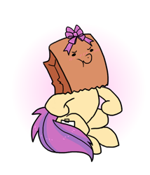 Size: 600x700 | Tagged: safe, artist:paperbagpony, imported from derpibooru, oc, oc:paper bag, earth pony, pony, blushing, bow, female, mare, paper bag