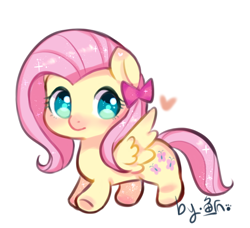 Size: 1748x1594 | Tagged: safe, artist:鱼爪, imported from derpibooru, fluttershy, pegasus, pony, bow, chibi, cute, female, hair bow, heart, mare, shyabetes, solo