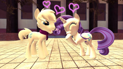 Size: 1366x768 | Tagged: safe, artist:clawort-animations, imported from derpibooru, double diamond, rarity, earth pony, pony, unicorn, 3d, diamond duo, female, male, mare, shipping, stallion, straight