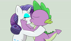 Size: 7055x4055 | Tagged: safe, artist:emerwarriordeer, imported from derpibooru, rarity, spike, dragon, pony, unicorn, absurd resolution, duo, female, kiss on the lips, kissing, male, mare, shipping, simple background, sparity, straight