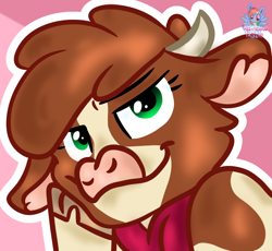 Size: 1378x1269 | Tagged: safe, artist:rainbow eevee, imported from derpibooru, arizona cow, cow, them's fightin' herds, arizona (tfh), cloven hooves, colored hooves, community related, cute, female, grin, hooves, looking at you, selfie, smiling, solo